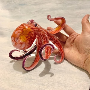 Hand Blown Ruby Glass Octopus