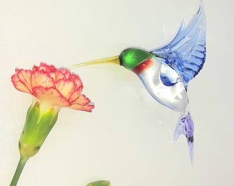 Glass Humming Bird Ornament with Blue Wings