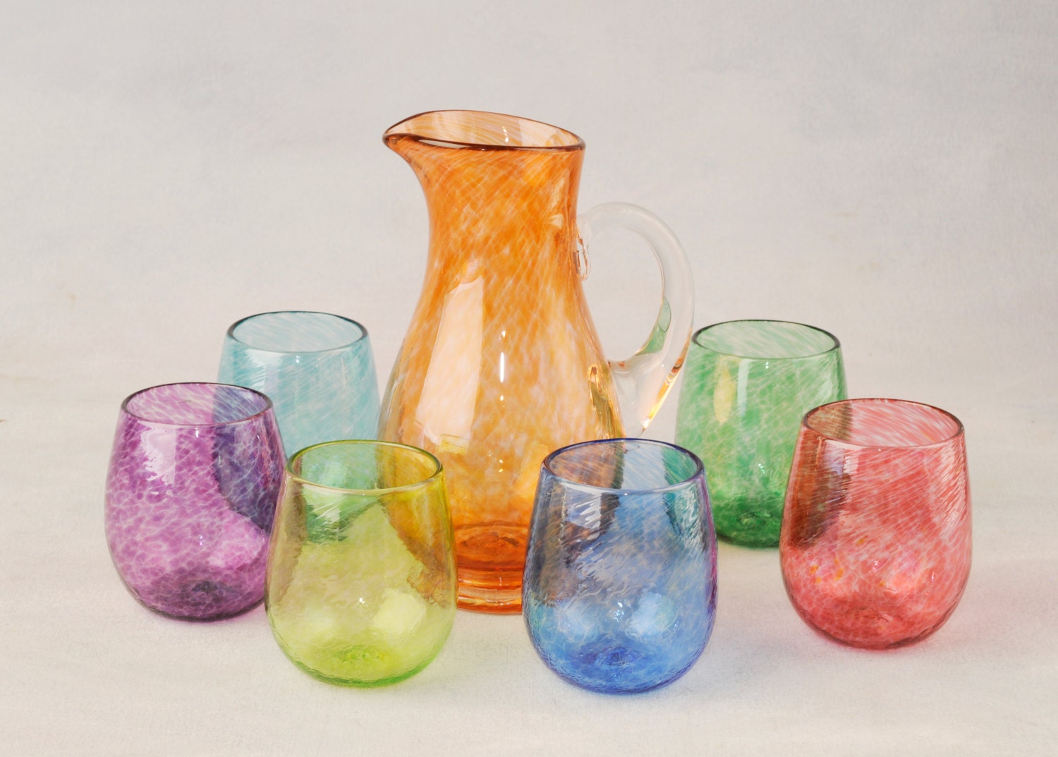 Multi Colored Glass Tumbler Set Etsy