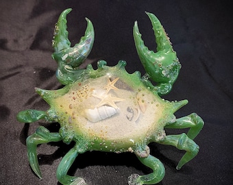Green Blown Glass Crab with Sand Inside