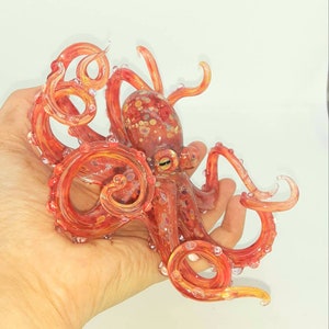 Red Handblown Glass Octopus