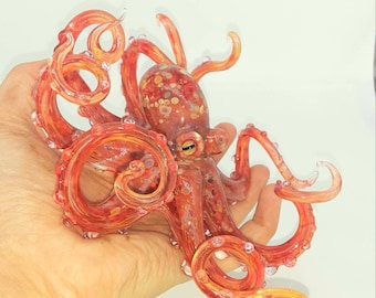 Red Handblown Glass Octopus