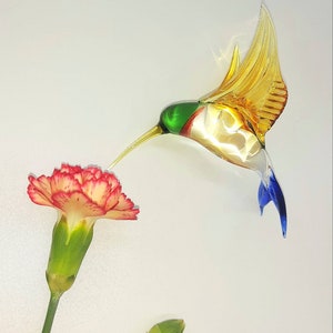 Glass Humming Bird Ornament with Yellow Wings