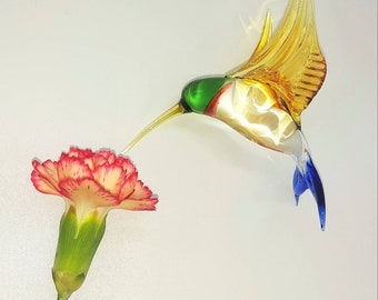 Glass Humming Bird Ornament with Yellow Wings
