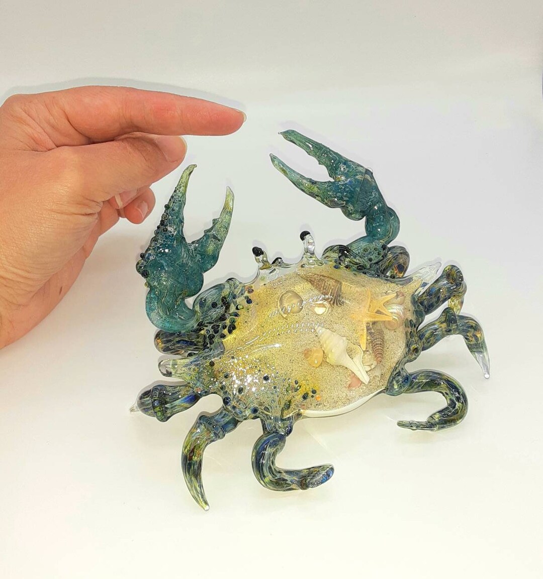 Blue Blown Glass Crab With Sand Inside - Etsy