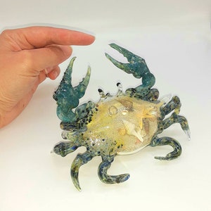 Blue Blown Glass Crab with Sand Inside