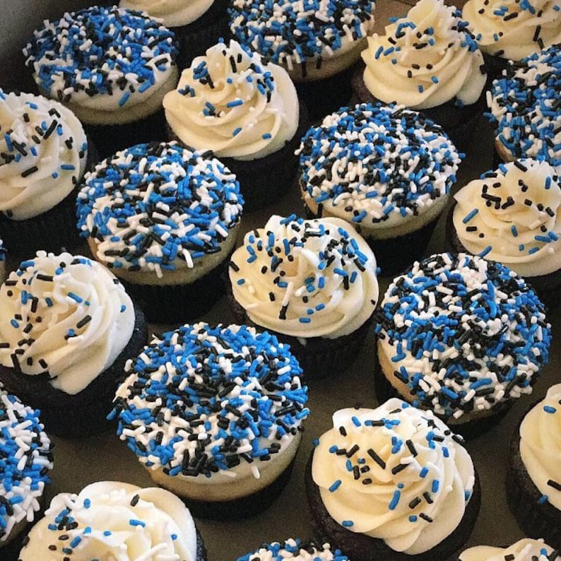 Sprinkles for your Cupcakes and Cake Pops Panthers tailgate party treats Blue Black and White Jimmies Mix 6 oz