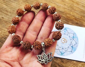 PULSEIRA RUDRAKSHA LOTUS Om Yoga Meditação Mantra Mala sementes genuínas