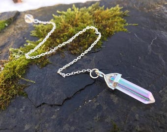 AURA PENDULUM metal revestido sílica quartzo chakra arco-íris ponto de radiestesia feira sábios altar
