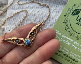 GARGANTILHA DE BRONZE COM MOTIVO Floral Esculpido Flor V Colar Gargantilha Pingente Concha de Abalone Ônix Preto