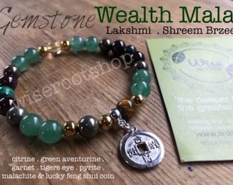 Pulseira Mala da Prosperidade: Aventurina Verde, Moeda de Lakshmi
