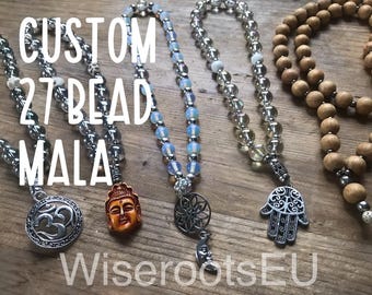 Japa Mala personalizado com 27 contas – Terço de bolso para oração, com pingentes de pedras preciosas.