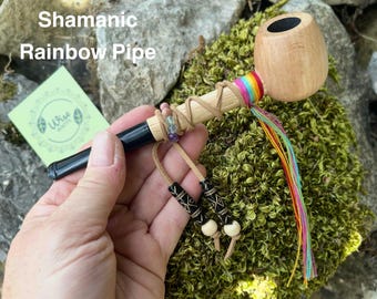 Cachimbo da paz xamânico Altar Arte Decoração Madeira Pedras preciosas Cerimônia sagrada