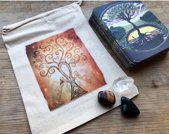 Sacola estampada ANKH Tarot Crystal Gaming, bolsa com cordão de algodão orgânico, vários designs