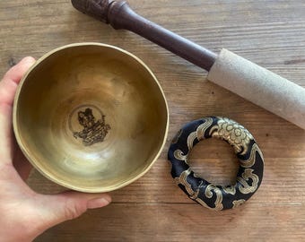 Tigela tibetana com percussão manual, bronze Tara, notas de metal misto, lá#, terceiro olho