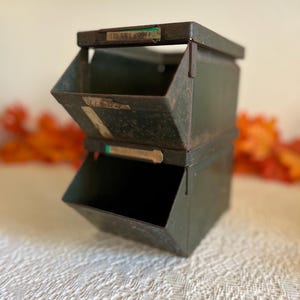 Vintage Industrial Metal Stackbins – Dark Green Steel Storage (Set of 2)