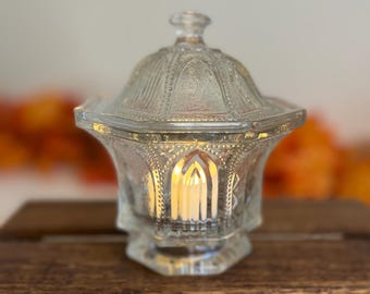 Vintage Avon Fostoria Glass Candy Dish A-82 – Lidded Pedestal Dish, 5.5”