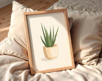 Arte mural imprimible de planta de aloe: Decoración minimalista escandinava (descarga digital)