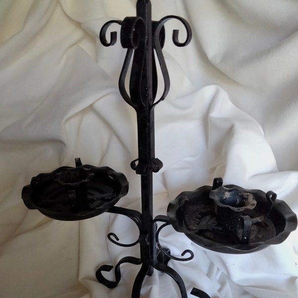 Vintage Black Wrought Iron Candelabra Perfect for Halloween, Thanksgiving, and Christmas!
