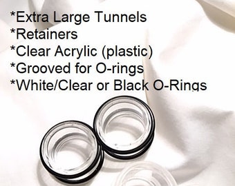 Earlobe Stretcher 13/16" Clear Retainer Extra Large Acrylic Body Jewelry Retainer Clear Black O-Rings Acrylic Notched for O-Rings Weight