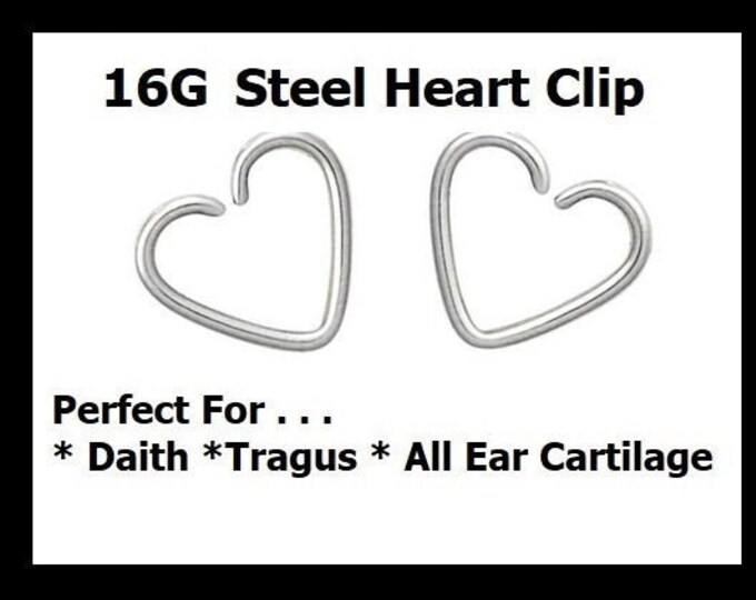 16G Daith Piercing Ear Heart Clip for Daith Tragus, Daith Nipple and All Ear Piercings & Personal Piercings Stainless Steel Metal