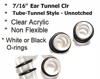 7/16 Inch Large Ear Tube-Like, No O-Ring Notches, Tunnel Retainers with O-Rings Clear Acrylic Non Flexible 3/4 Inch Long