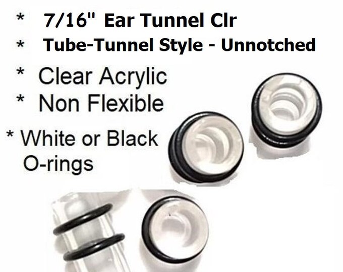 7/16 Inch Large Ear Tunnel Retainer 3/4" Long Tube-Like, No O-Ring Notches, O-Rings Clear Acrylic NonFlexible bodyjewelryretainerstore.com