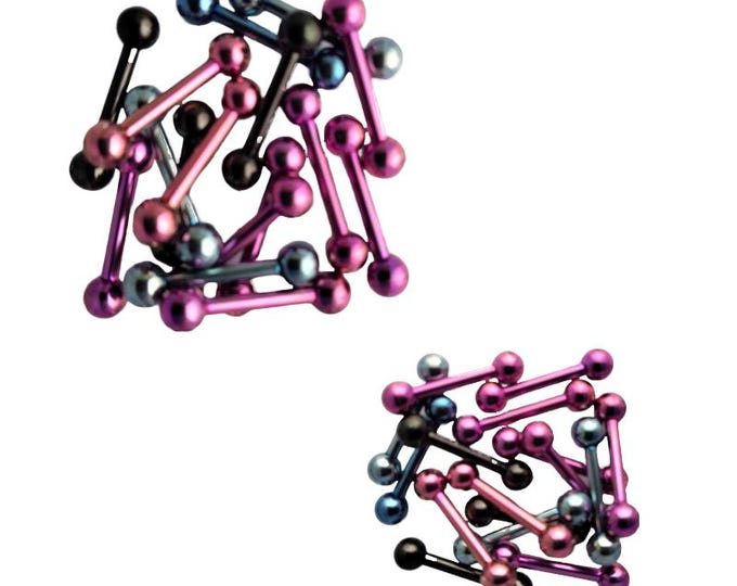14G 5/8" Colored Barbells for Tongue Nipple 316L Anodized Surgical Steel 3.57mm (9/64") Beads Threads of bar