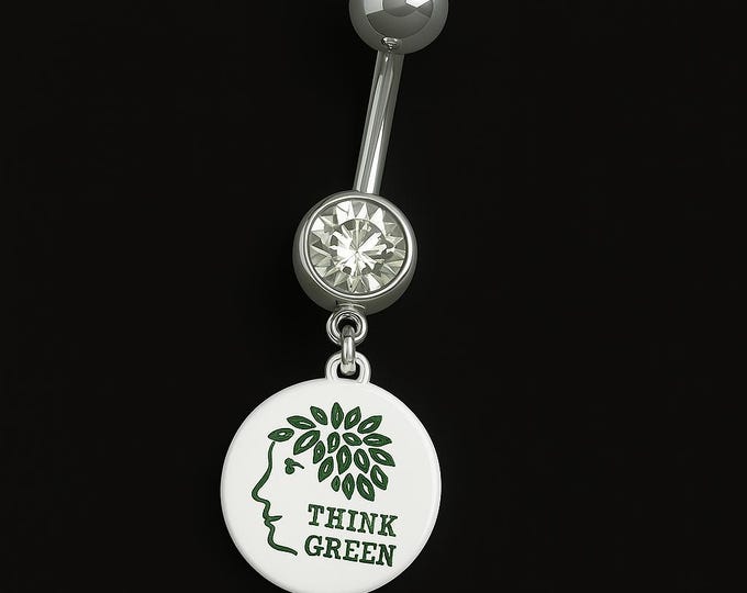 14G Belly Ring Body Jewelry Naval Ring Think Green White Enamel 14 Gauge