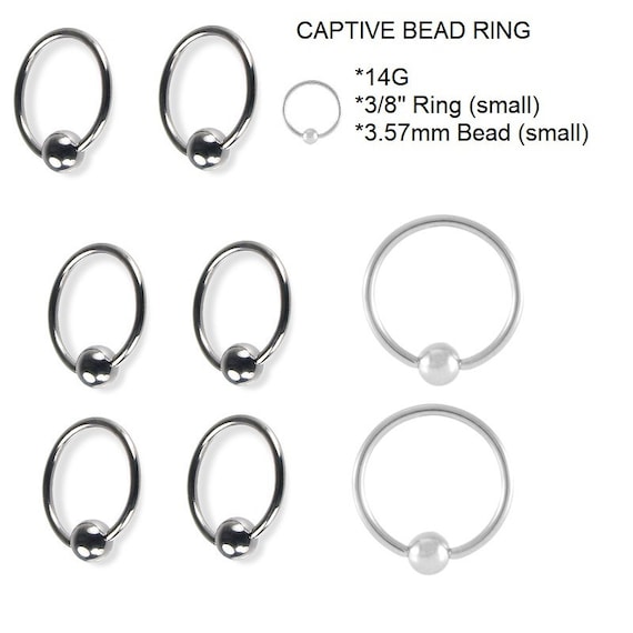 1 Pair 12g 1//2 Inch Surgical Steel Captive Bead Ring