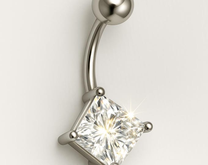 14G Belly Ring Body Jewelry Naval Ring Body Jewelry with Diamond-Like Single Stone bodyjewelryretainerstore