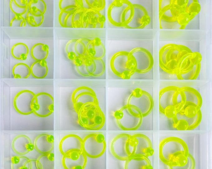 14G to 6G UV Reactive Green Captive Bead Rings