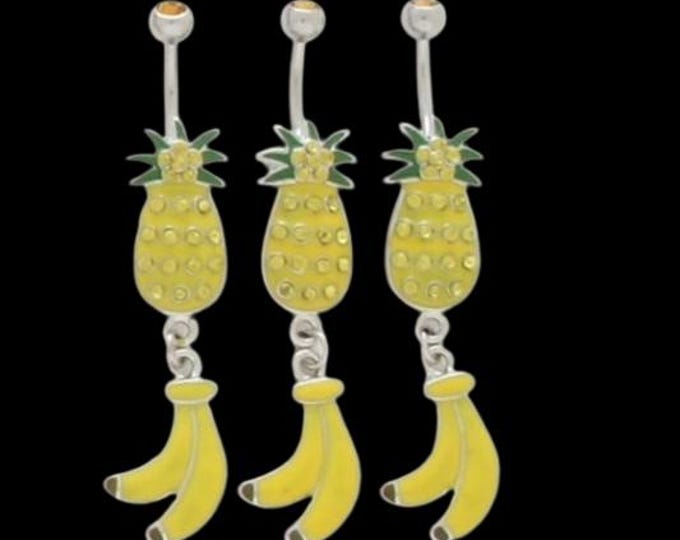 14G Belly Jewelry Pineapple with Rhinestones Gem Dangle Naval Jewelry bodyjewelryretainerstore.com