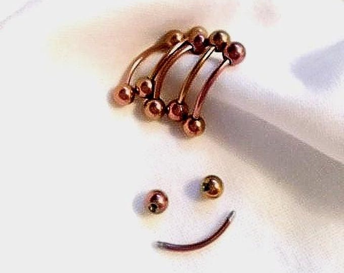16G Bent Barbell Copper Color Titanium Coated Small End Ball Ears & Nipples bodyjewelryretainerstore.com