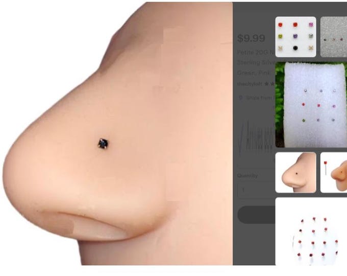 Petite 20G Nose Stud | 2mm Swarovski Crystal | 925 Sterling Silver | Bendable Post | Lavendar, Cherry-Red, Green, Pink