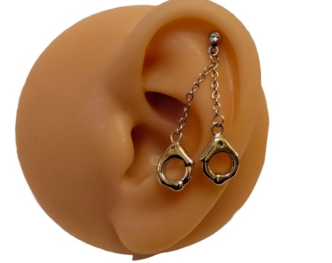 Pierced Cartilage Stud Body Jewelry Vertical Cartilage Handcuff Dangle Stud with 2 Inch Chain Ear Body Jewelry bodyjewelryretainerstore.com