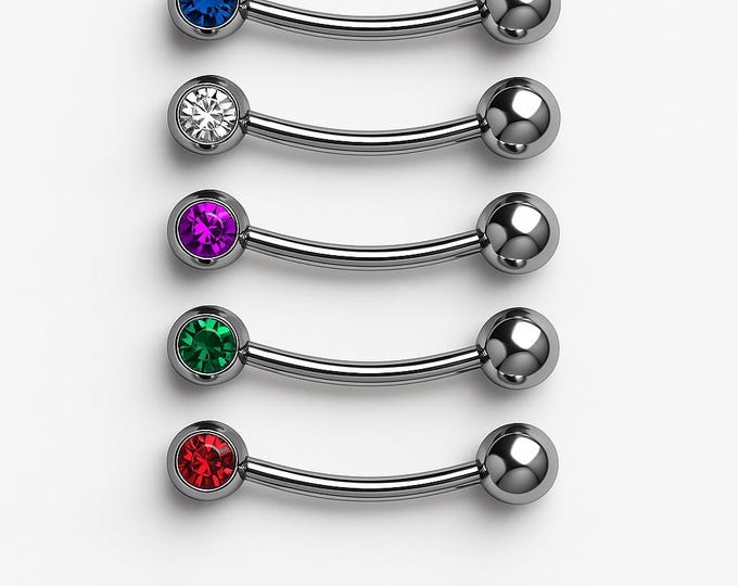 16G Bent Barbell with Beveled Rhinestone Elegance for Brow, Nipples, Personal, and More!