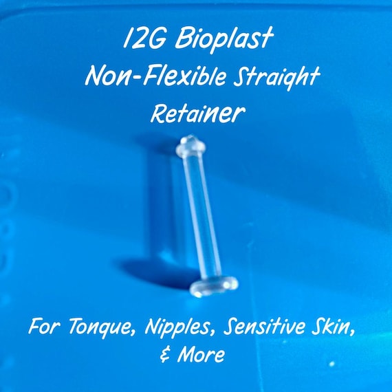 12G Bioplast Retainer Clear Straight Flat Base Barbell for Tongue