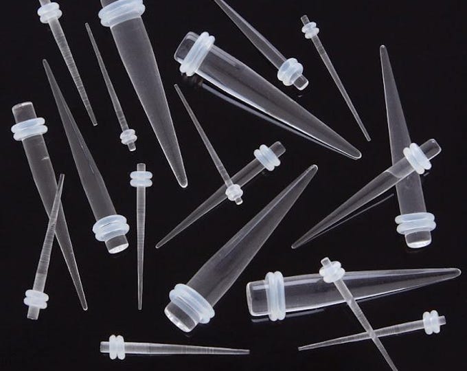16G Body Jewelry Clear Ear Spikes Clear Ear Tapers 16G to 8G Acrylic Tapers Stretchers Medical Retainers