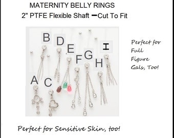 Silver Rhinestone Maternity Belly Rings Naval Jewelry for Full Figure Gals  2" Bioflex Posts 9 Different Styles