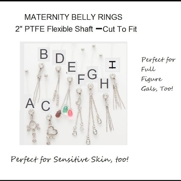 Silver Rhinestone Maternity Belly Rings Naval Jewelry for Full Figure Gals  2" Bioflex Posts 9 Different Styles