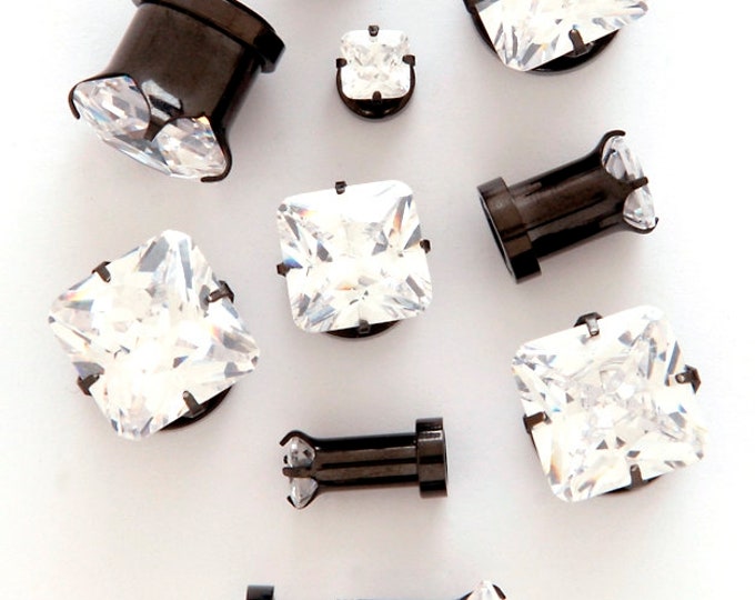 PIerced Ear Body Jewelry Plugs Swarovski Ear Body Jewelry Diamond-Like Clear Pink Black Crystal Prong Set bodyjewelryretainerstore.com
