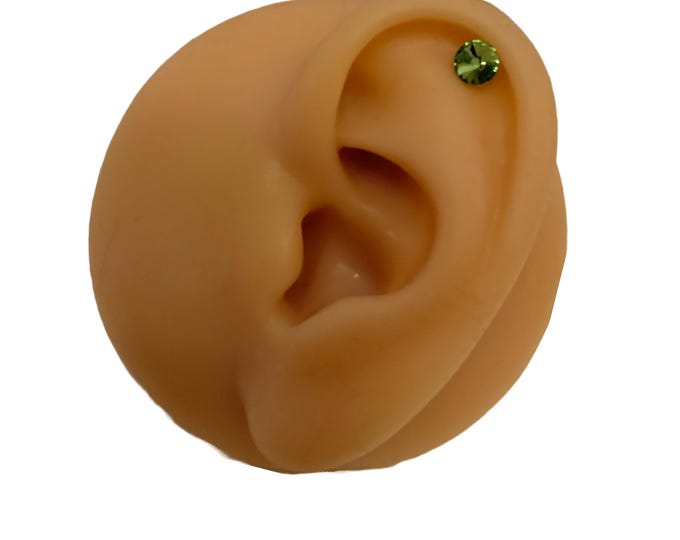 16G Tragus Ear Cartilage Ear Stud w Emerald Green Glass Rhinestone w Metallic Emerald Green Post & Threaded Ball Very Classy