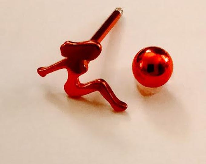 5/8" Naked Lady Bright Red Over Sterling Tongue Ring Sexy Girl Tongue Ring