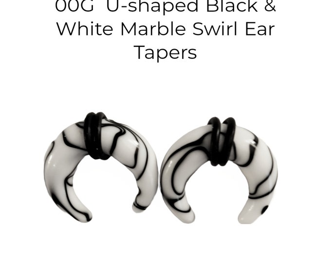 Big Gauge 00G U-Shaped Buffalo Pierced Body Jewelry for Ear Lobe Acrylic Stretcher White Marble Swirl for Large Pierced Ear Lobe