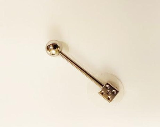 14G Dice Tongue Barbell Ring 316L Surgical Steel 3/4" 316L Post bodyjewelryretainerstore.com