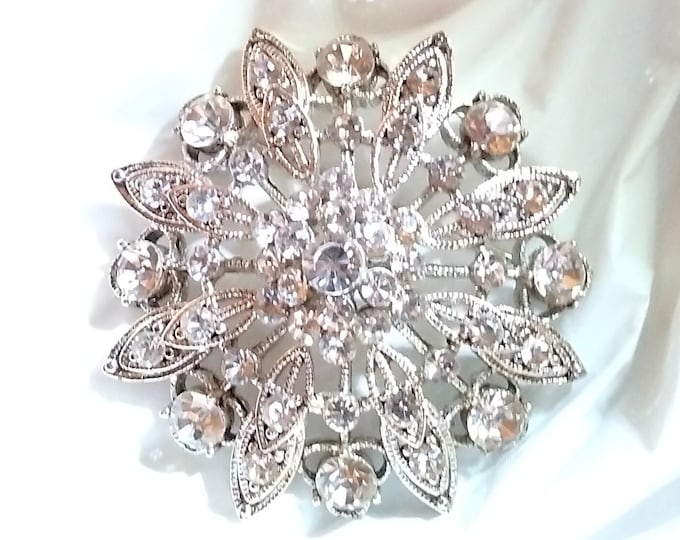 Signed Liz Claiborne Vintage Sparkling Rhinestone Snowflake Brooch