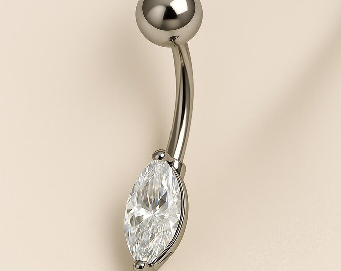 14G Belly Ring Body Jewelry Naval Ring Body Jewelry with Slender Diamond-Like Faceted Tear Drop Prong Set Single Stone bodyjewelryretainer