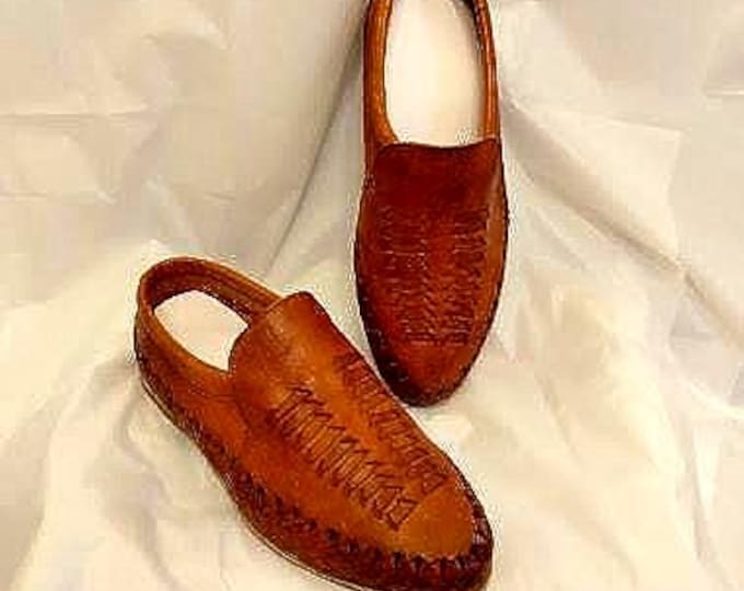 Aztec Vintage Handwoven Leather Loafers – Men's Size 6 Made in Mexico