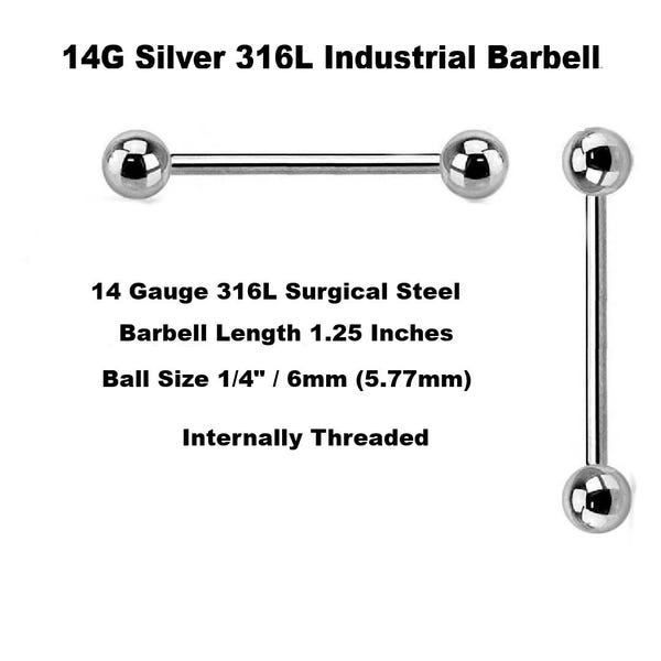 14G Surgical Steel Barbell: Internally Threaded, 5.56mm End Balls